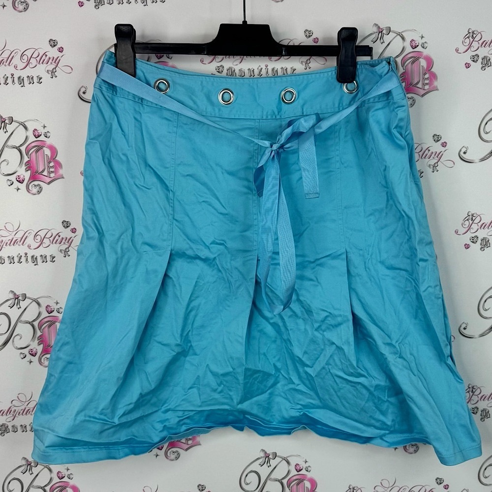 Skirt ruffle pleated metal Orings belted Light Blue Pleated Skirt with Belt